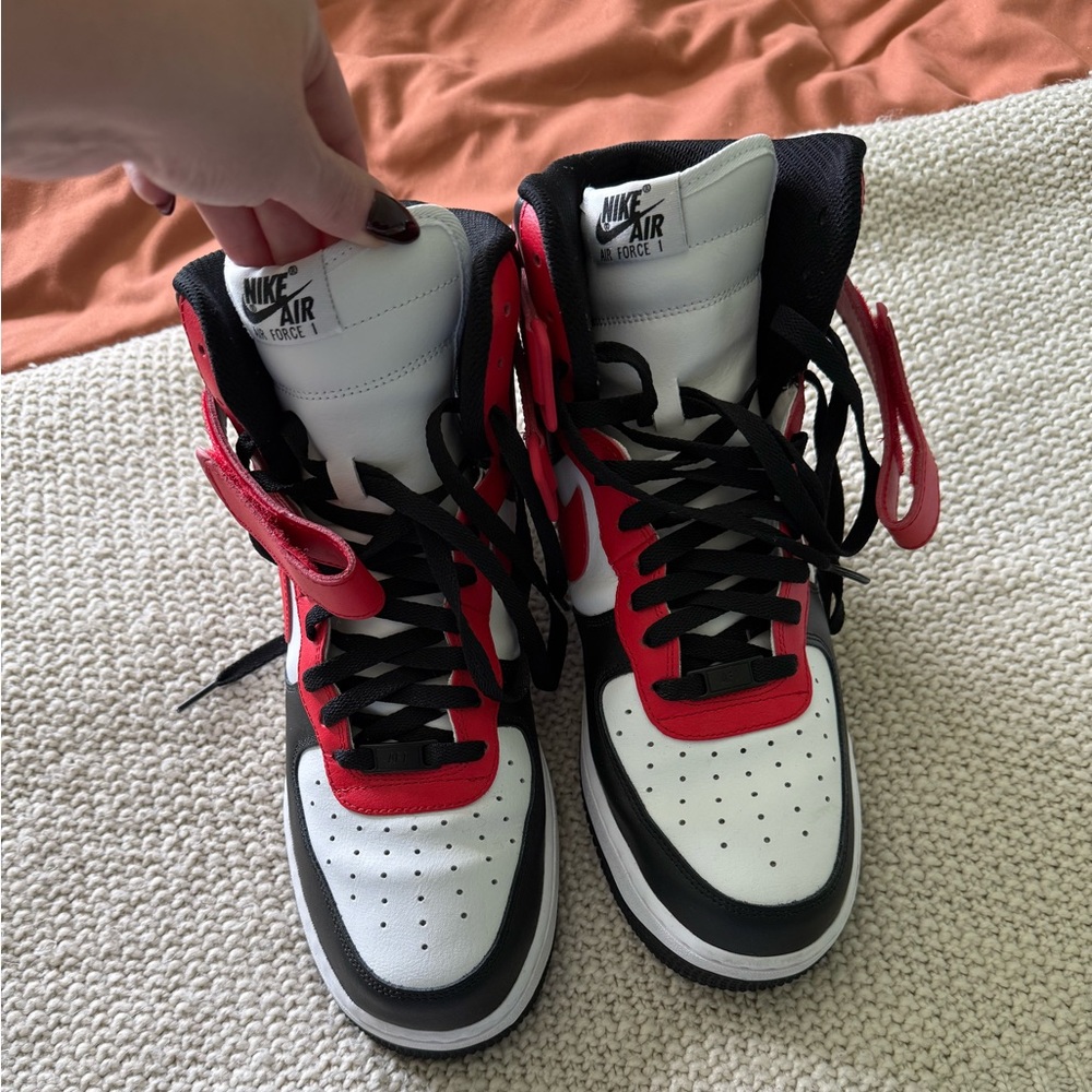 Nike Air Force 1 High Top Sneakers - Red, Black, and White
